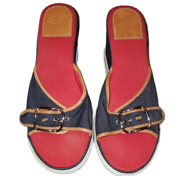 Coach Shoes - Coach Red/Blue Alyssa Sandal Wedges || 8B || EUC